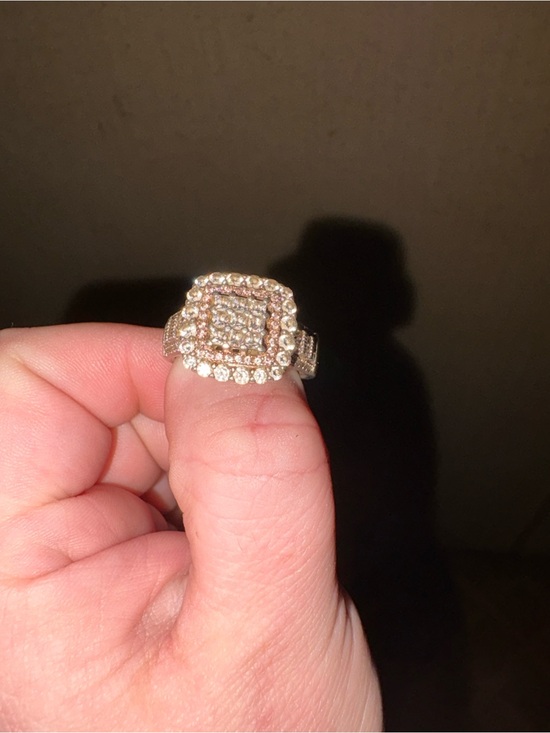 JTV Jewelry - JTV Sterling Silver Rose Gold Double Halo Cluster Ring with Lab Diamonds